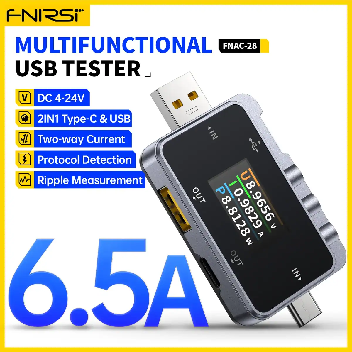 FNIRSI FNAC-28 Type-C 2 IN 1 USB Tester - FNIRSI Oscilloscopes Store in UK FNIRSI FNAC-28 2 IN 1 Type-C USB Tester 1