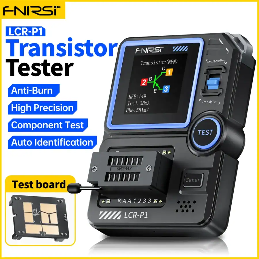 FNIRSI LCR-P1 Transistor Tester, Mosfet Transistor Capacitor Tester, SMD Electronic Component Tester, Diode Triode Zener Diode Resistance Inductance Battery Test LCR Meter MOS PNP NPN ESR Meter 1