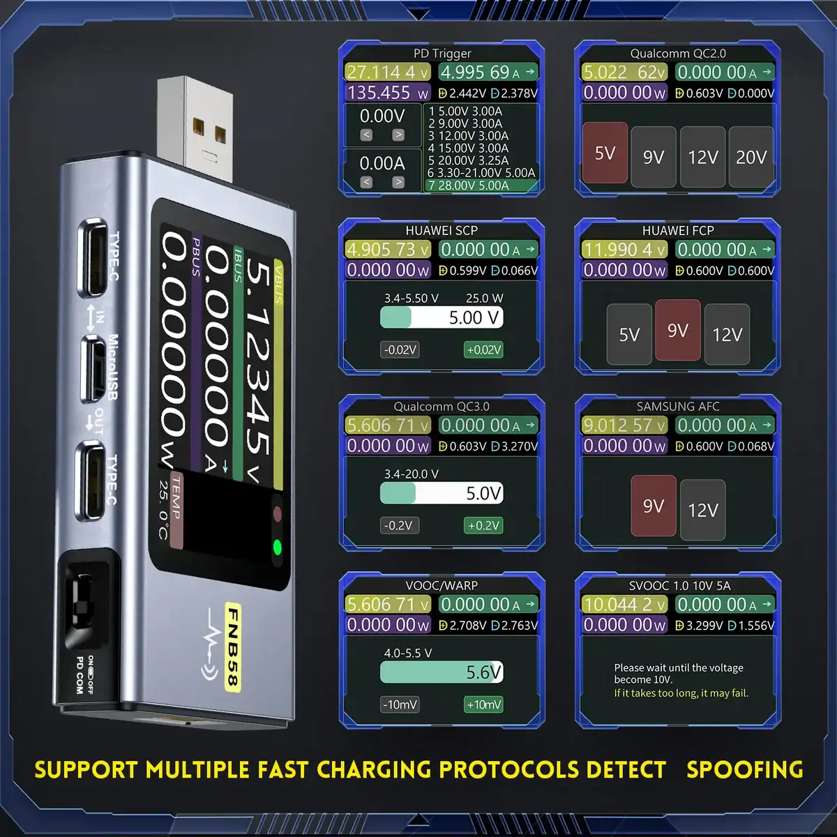 FNIRSI-FNB58 USB Tester TYPE-C Fast Charge Capacity Ripple Measurement - FNIRSI Oscilloscopes Store in UK FNIRSI-FNB58 USB Tester TYPE-C Fast Charge Capacity Ripple Measurement 4