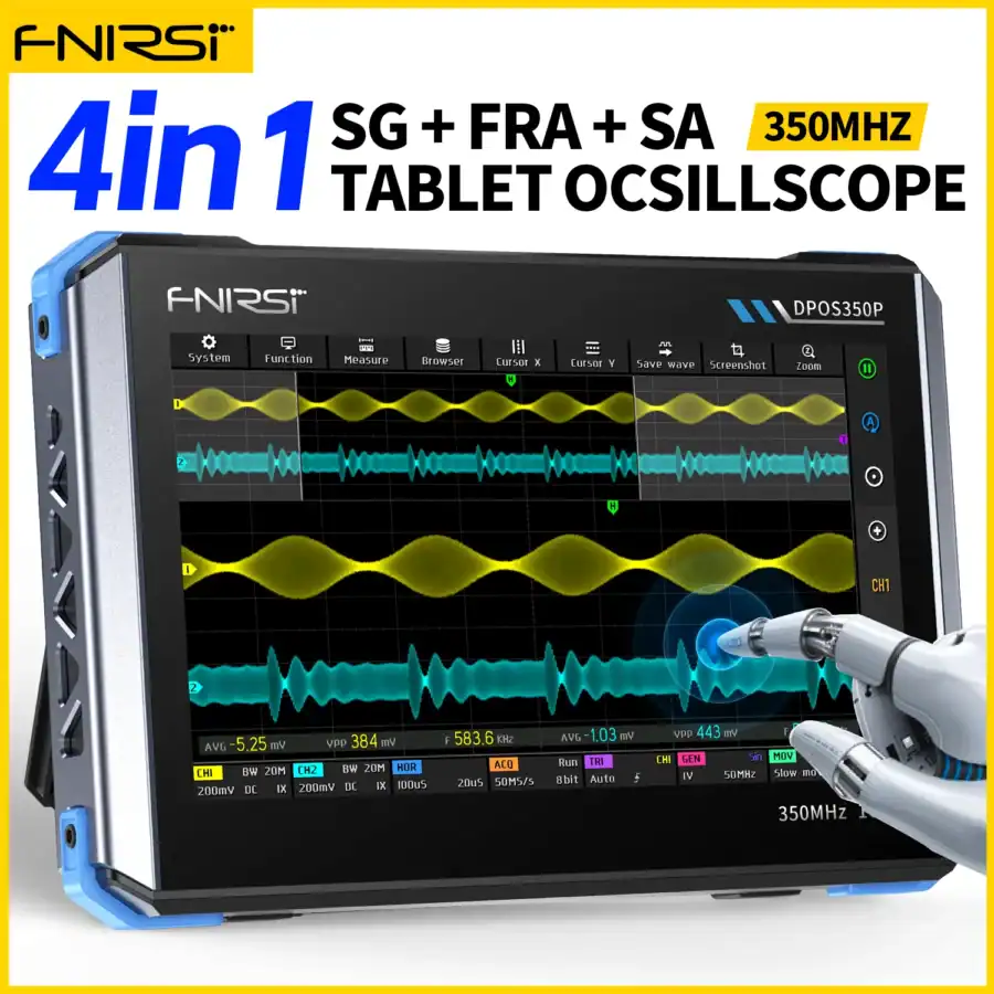 FNIRSI DPOS350P 4in1 Tablet Oscilloscope 2 Channel 350MHz Signal Generator 50MHz, Spectrum Analyzer, Frequency Response Analyzer 1