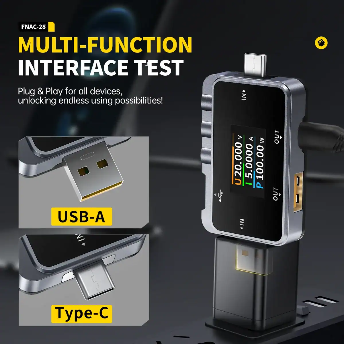 FNIRSI FNAC-28 Type-C 2 IN 1 USB Tester - FNIRSI Oscilloscopes Store in UK FNIRSI FNAC-28 2 IN 1 Type-C USB Tester 2