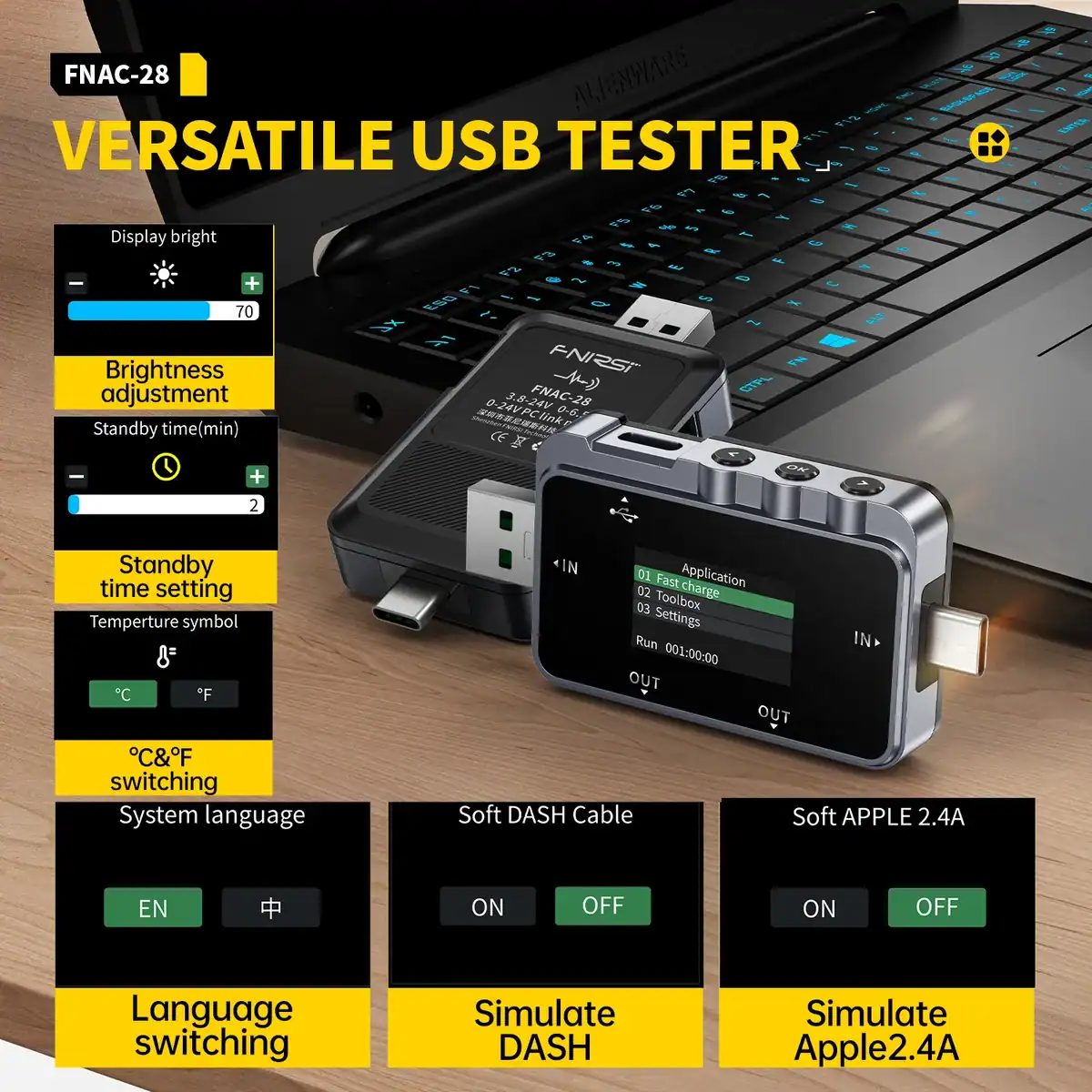 FNIRSI FNAC-28 Type-C 2 IN 1 USB Tester - FNIRSI Oscilloscopes Store in UK FNIRSI FNAC-28 2 IN 1 Type-C USB Tester 5