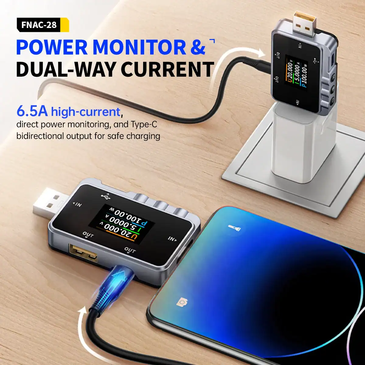 FNIRSI FNAC-28 Type-C 2 IN 1 USB Tester - FNIRSI Oscilloscopes Store in UK FNIRSI FNAC-28 2 IN 1 Type-C USB Tester 3