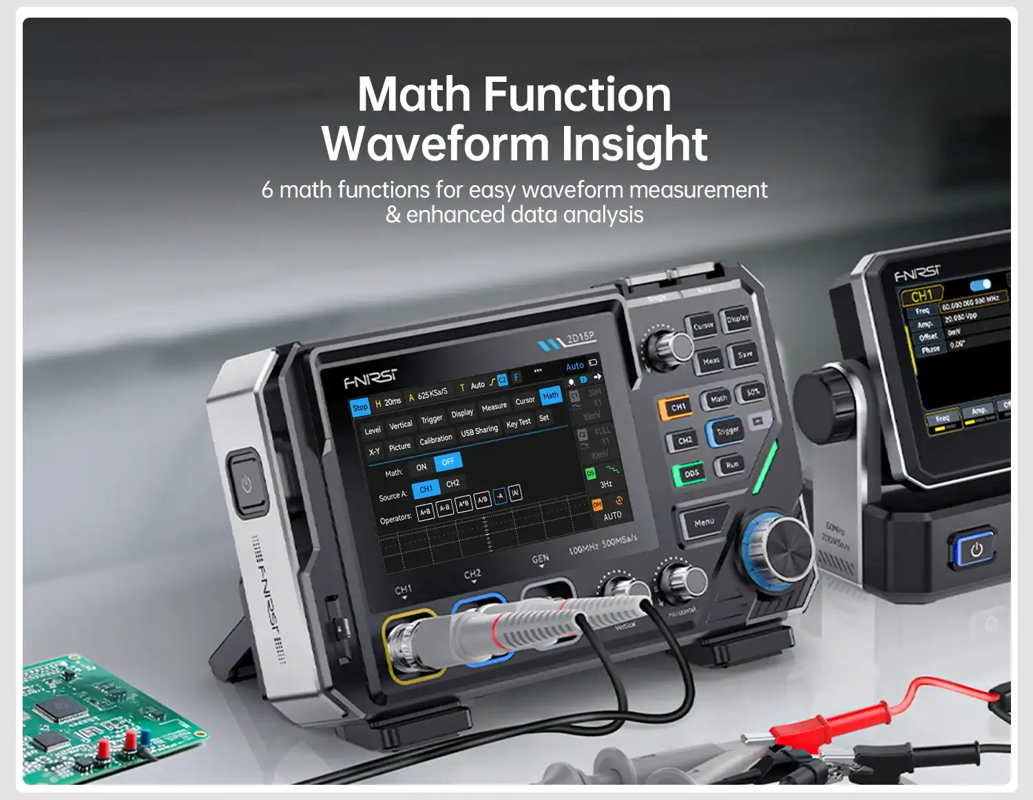 FNIRSI 2D15P Benchtop 3 in 1 Oscilloscope Multimeter Signal Generator - FNIRSI Oscilloscopes Store in UK FNIRSI 2D15P Digital Oscilloscope Multimeter Signal Generator 3IN1 Touch Screen 2Channel 100MHz Bandwidth 500MSa/s 20000 Counts 18