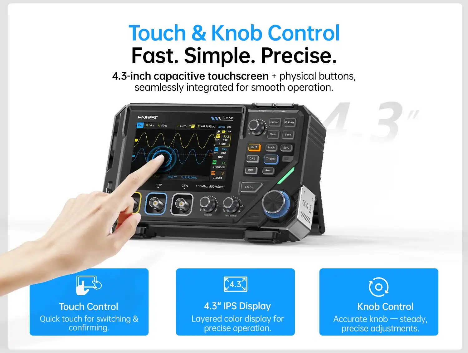FNIRSI 2D15P Benchtop 3 in 1 Oscilloscope Multimeter Signal Generator - FNIRSI Oscilloscopes Store in UK FNIRSI 2D15P Digital Oscilloscope Multimeter Signal Generator 3IN1 Touch Screen 2Channel 100MHz Bandwidth 500MSa/s 20000 Counts 14